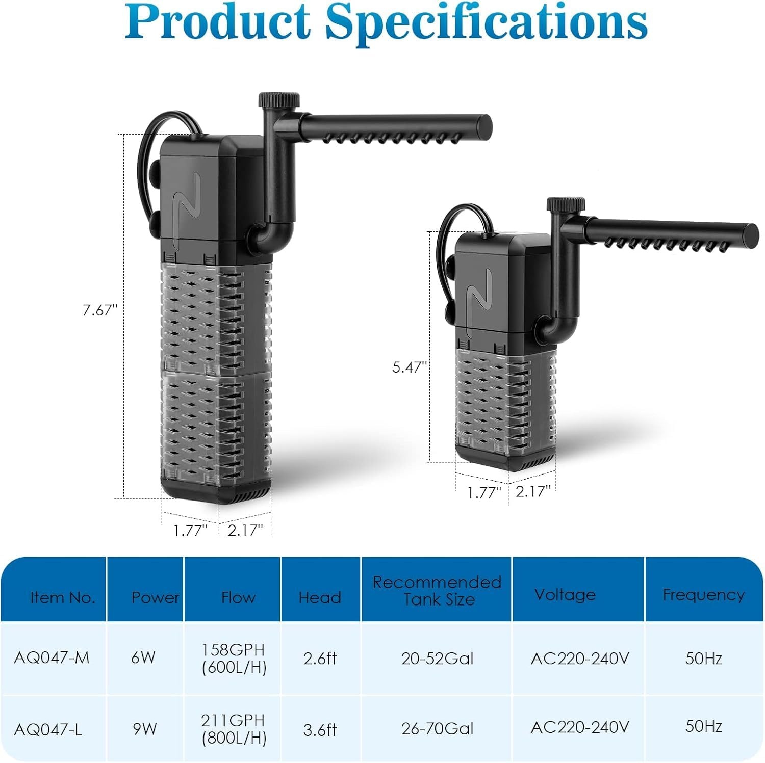 Aquarium Binnenfilter 3-in-1 tot 250L | 800L/H | 9W | Stil & Regen/Beluchting | 32% Korting