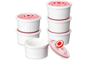 Ramekins Crème Brûlée Schaaltjes Set van 6 - Wit Porselein met Deksel - 37% Korting!