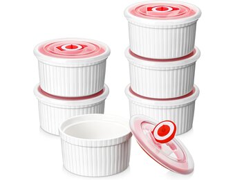 Ramekins Crème Brûlée Schaaltjes Set van 6 - Wit Porselein met Deksel - 31% Korting