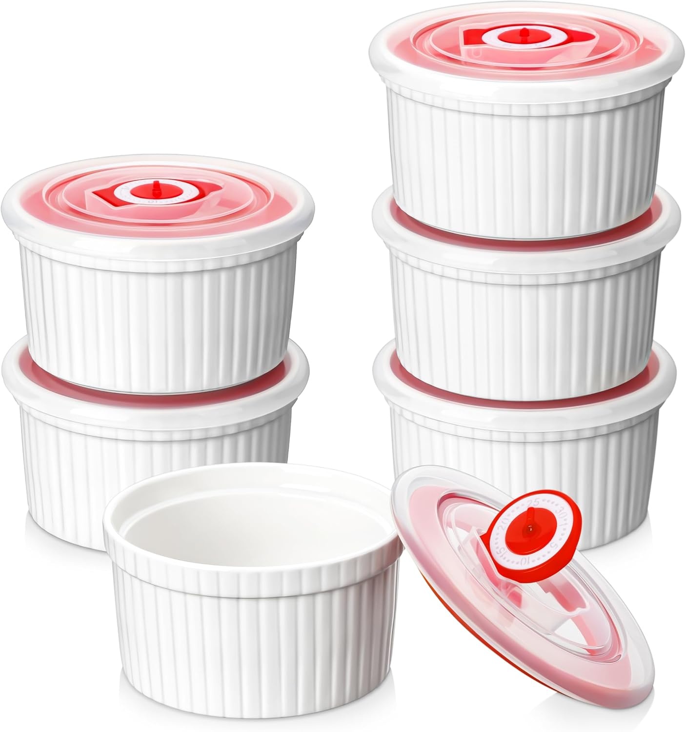 Ramekins Crème Brûlée Schaaltjes Set van 6 - Wit Porselein met Deksel - 31% Korting