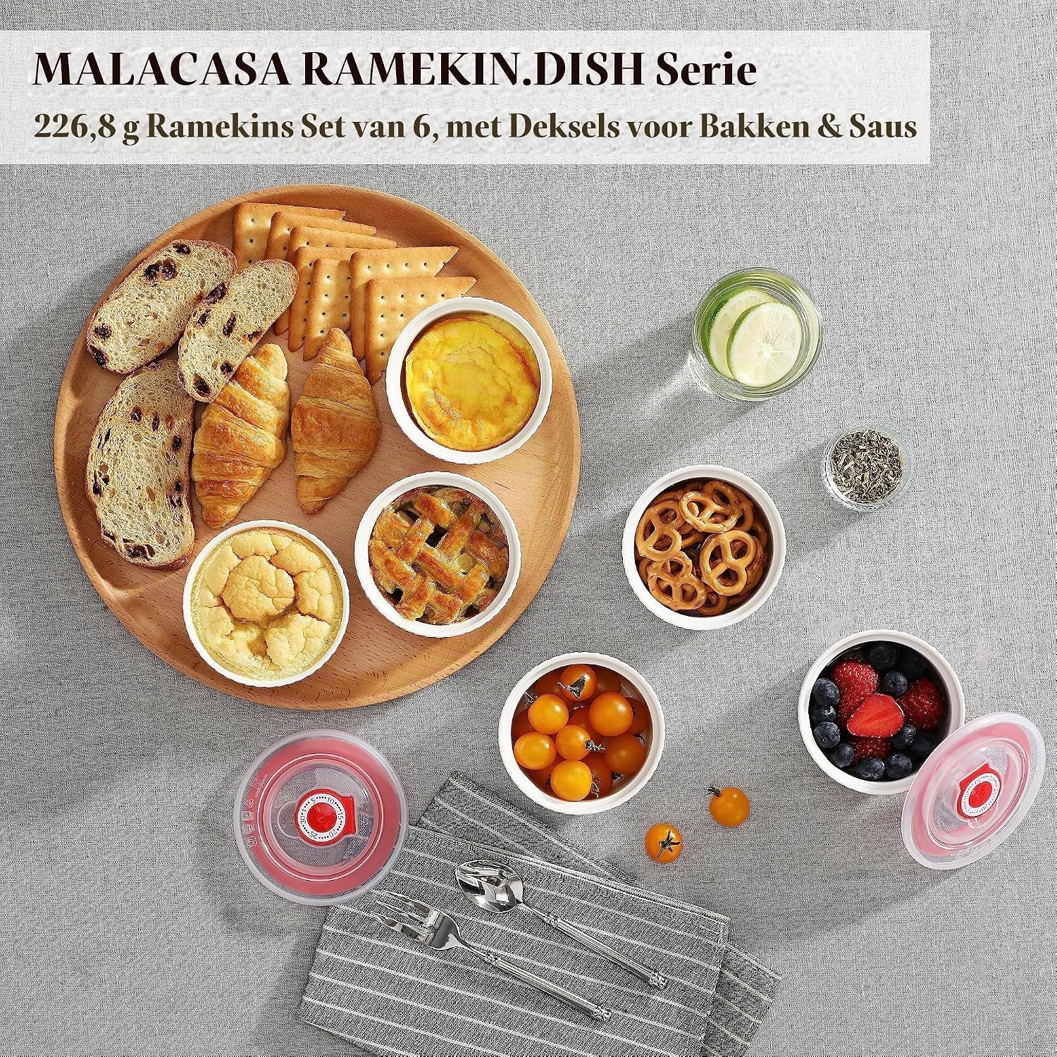 Ramekins Crème Brûlée Schaaltjes Set van 6 - Wit Porselein met Deksel - 31% Korting