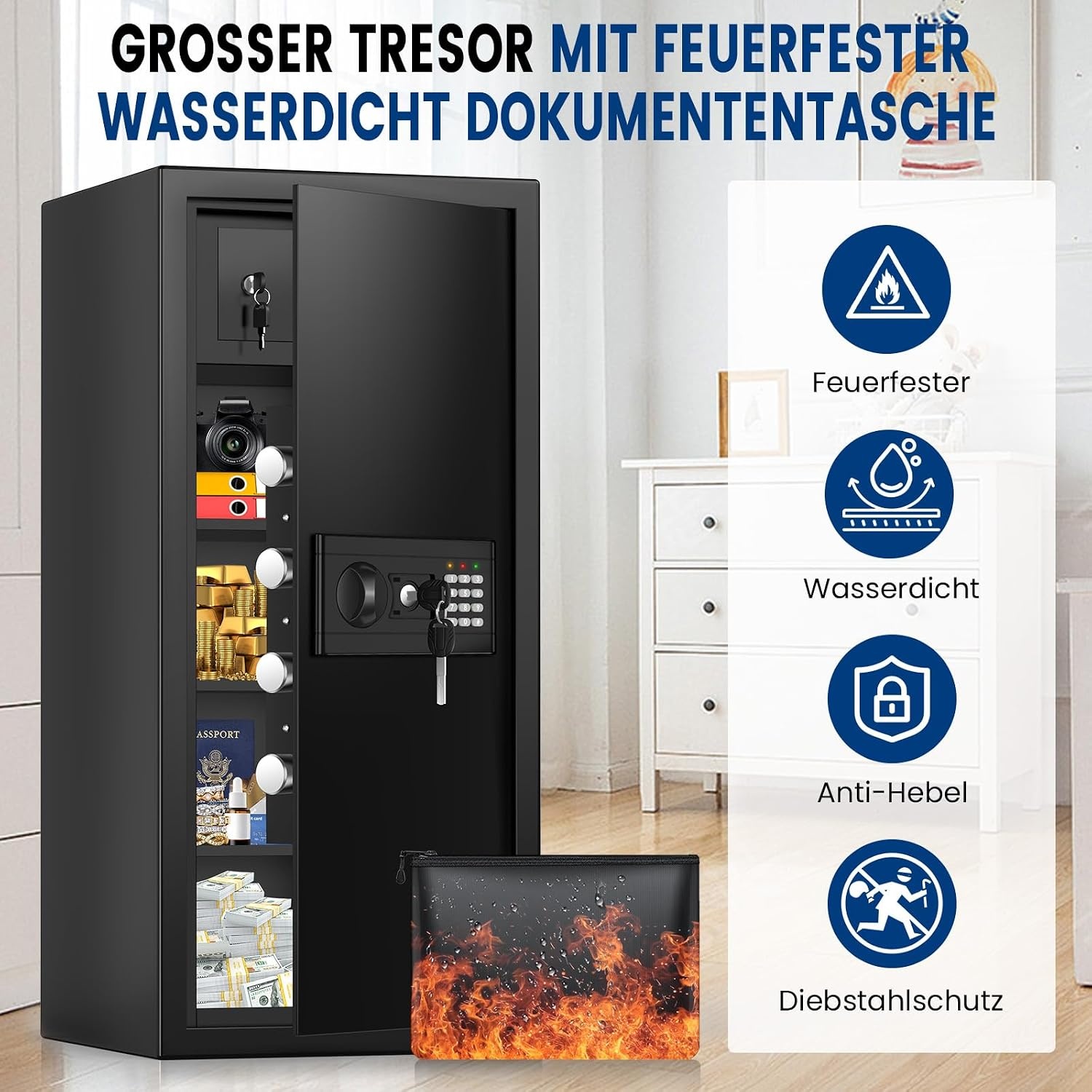 95L Kluis met Cijferslot & Sleutel - Vuurvast & Waterdicht (54% Korting)