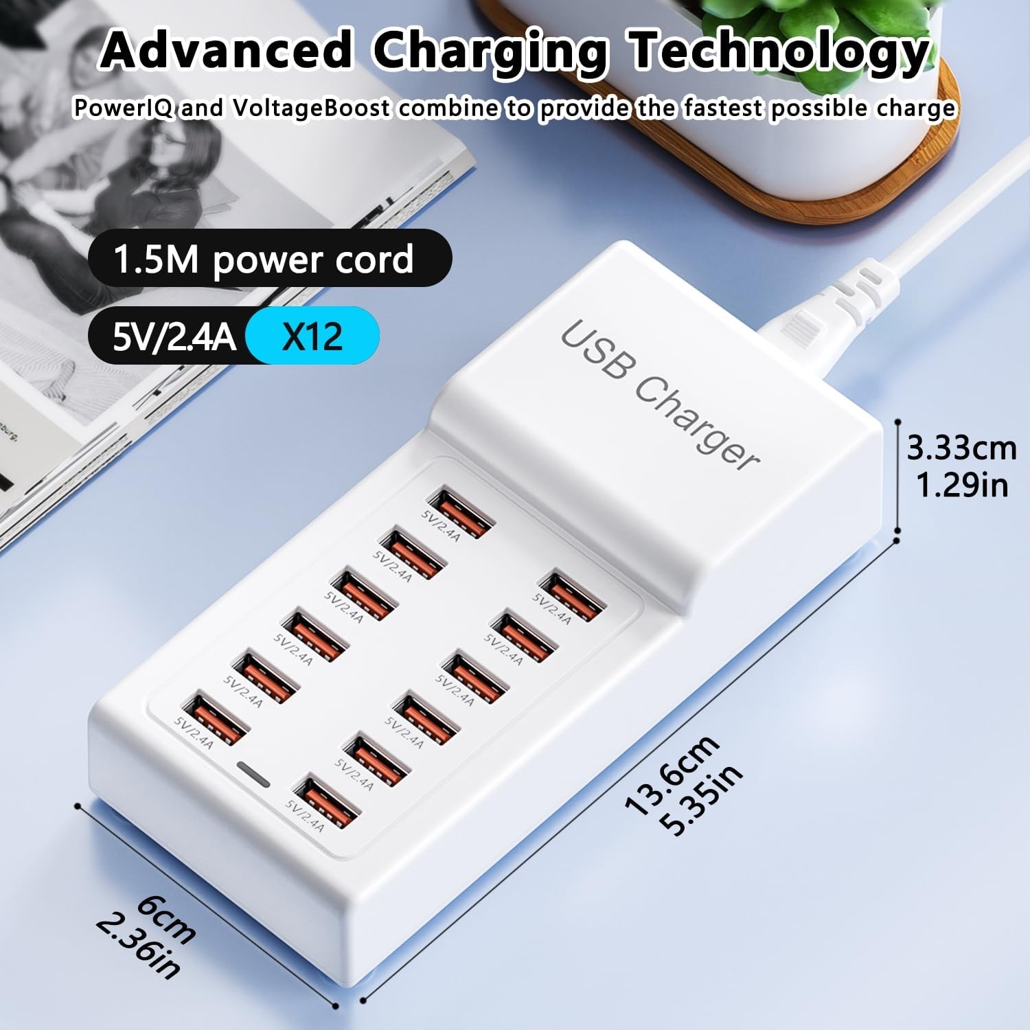 50W 12-Poorts USB Oplaadstation - iPhone, Samsung & Tablets (31% Korting)