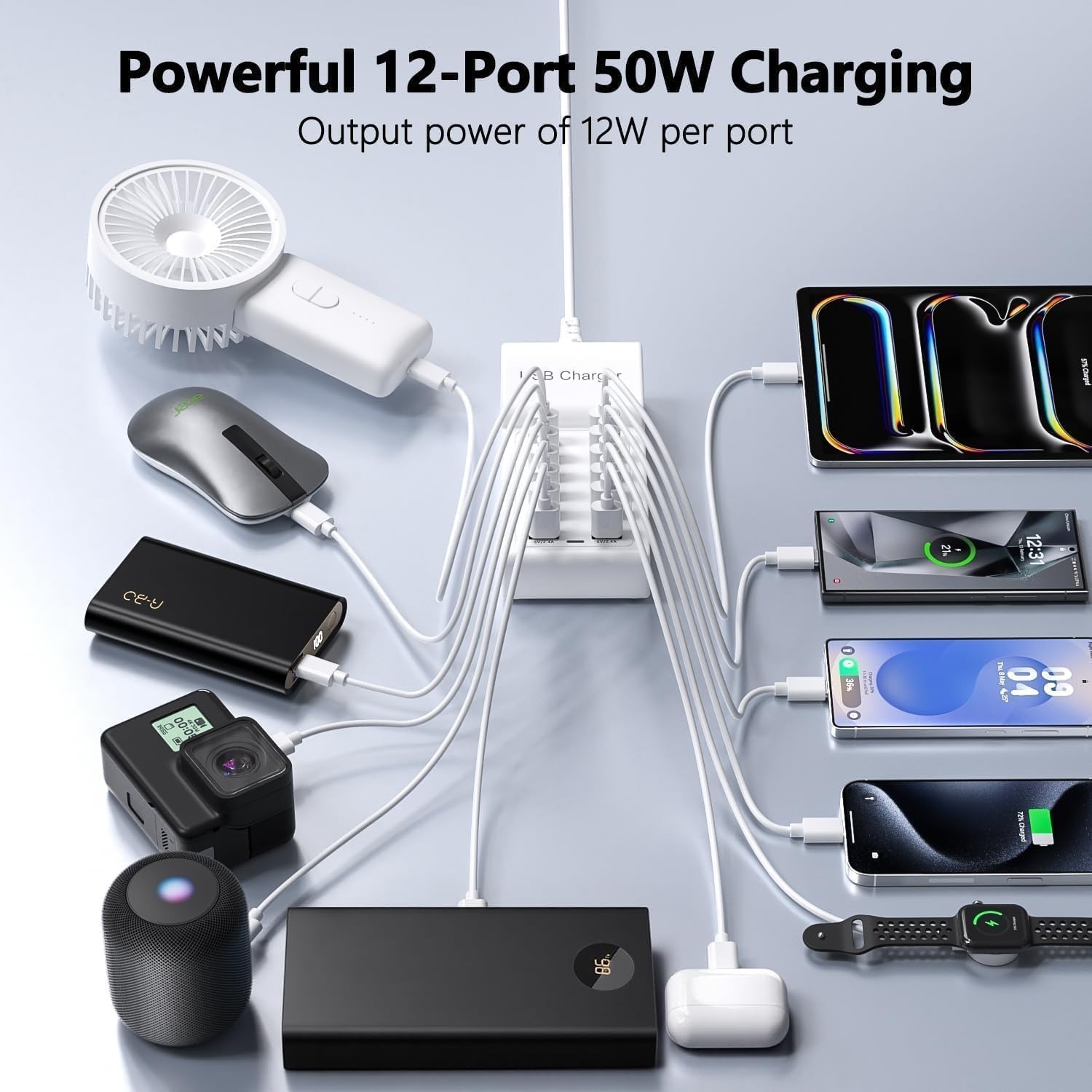 50W 12-Poorts USB Oplaadstation - iPhone, Samsung & Tablets (31% Korting)