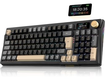 RedThunder K95 Draadloos mechanisch gamingtoetsenbord met 1,88 inch display en knop, DE-lay-out, schok- en geluidsabsorberende gasketen, BT/USB-C/2,4 GHz, software, hot-swap-compatibel, lineaire