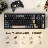 RedThunder K95 Draadloos mechanisch gamingtoetsenbord met 1,88 inch display en knop, DE-lay-out, schok- en geluidsabsorberende gasketen, BT/USB-C/2,4 GHz, software, hot-swap-compatibel, lineaire