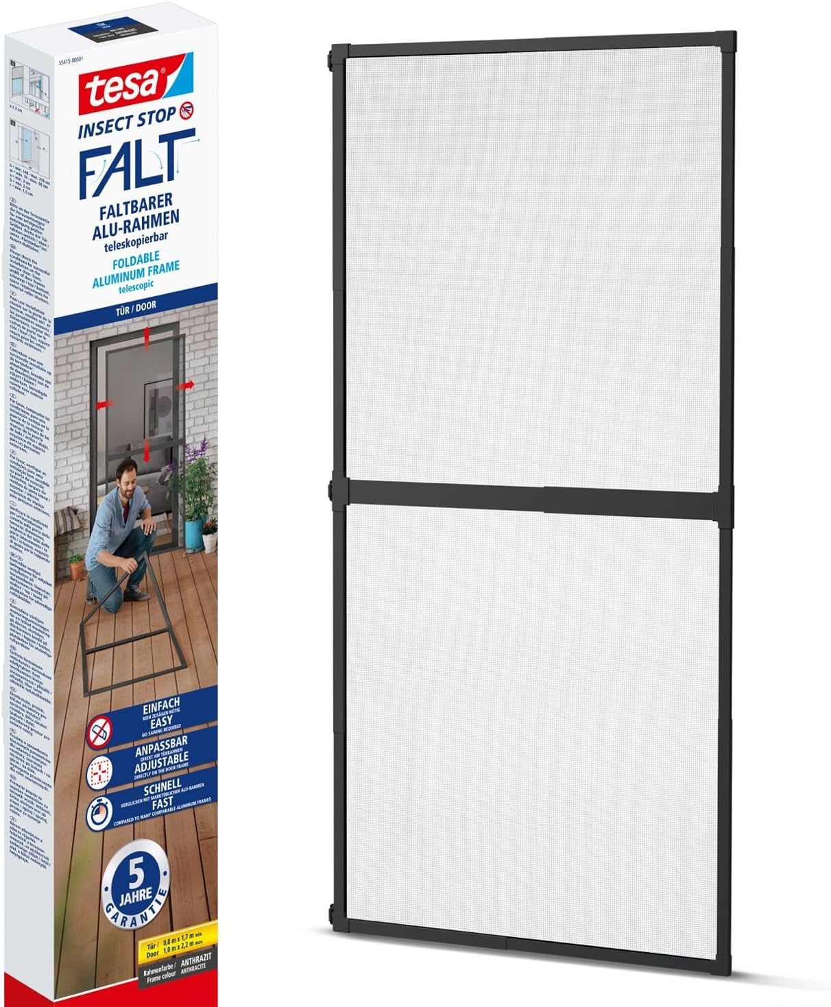 tesa Insect Stop FALT Premium Aluminium Deurframe Verstelbaar - Antraciet