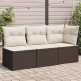 vidaXL Tuinbank 3-zits met kussens poly rattan bruin