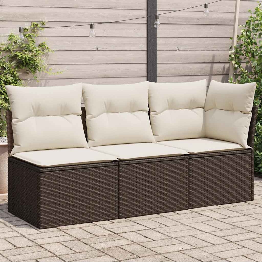 vidaXL Tuinbank 3-zits met kussens poly rattan bruin