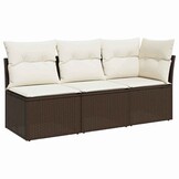 vidaXL Tuinbank 3-zits met kussens poly rattan bruin