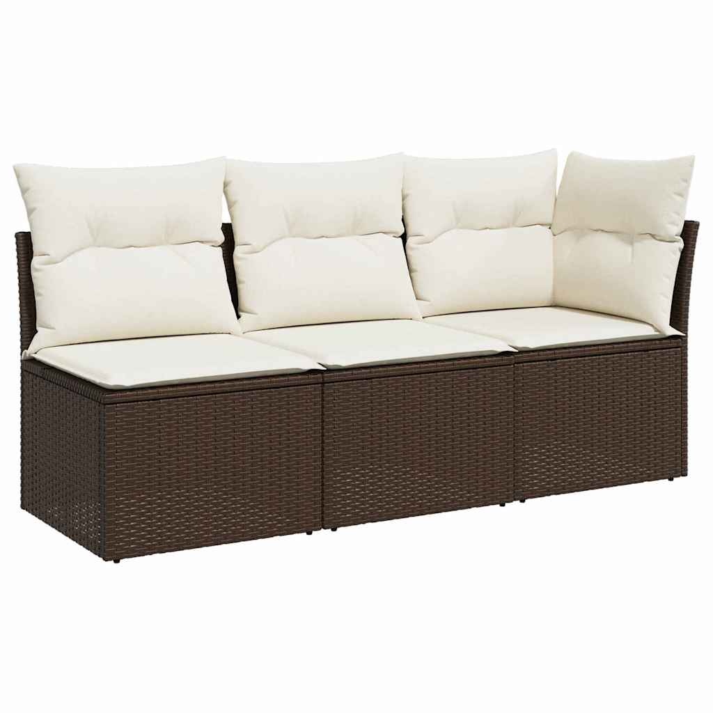 vidaXL Tuinbank 3-zits met kussens poly rattan bruin