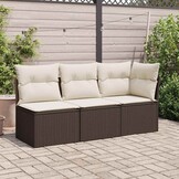 vidaXL Tuinbank 3-zits met kussens poly rattan bruin