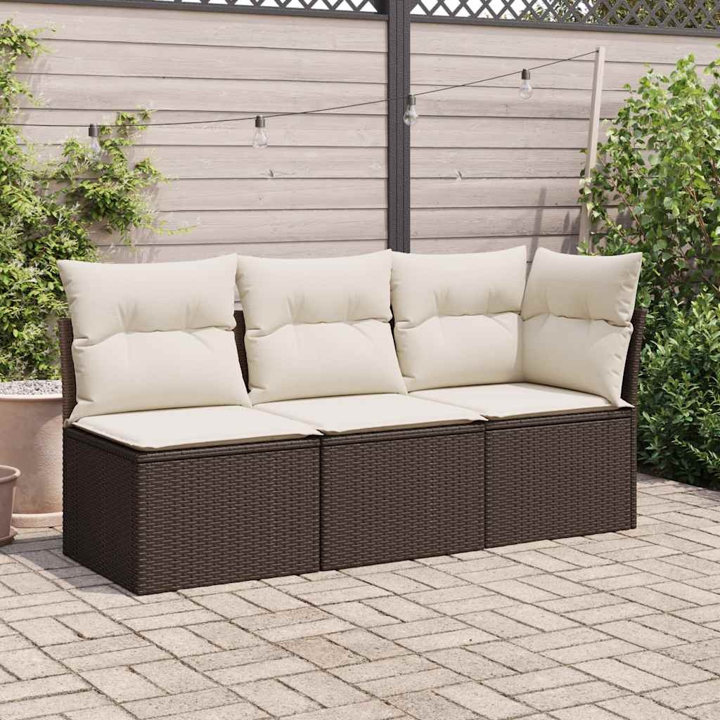 vidaXL Tuinbank 3-zits met kussens poly rattan bruin