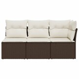 vidaXL Tuinbank 3-zits met kussens poly rattan bruin
