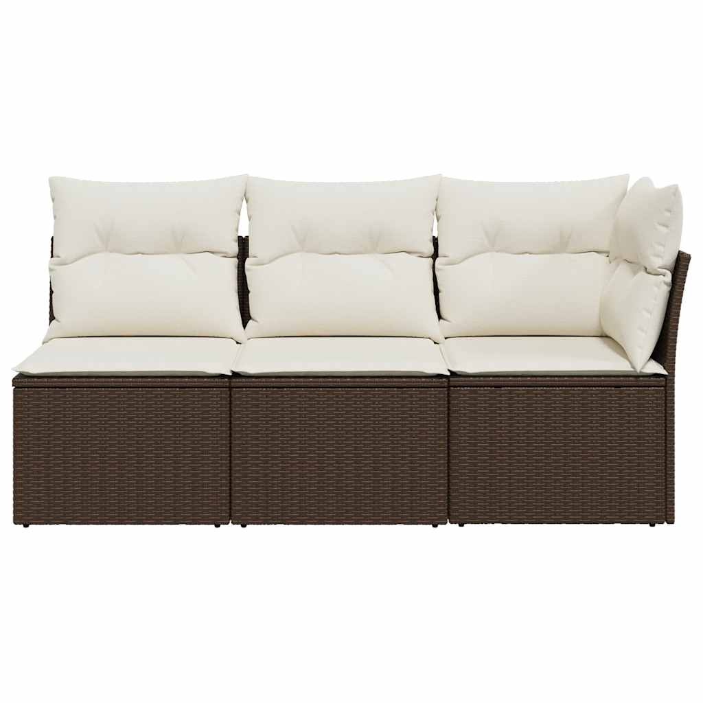 vidaXL Tuinbank 3-zits met kussens poly rattan bruin