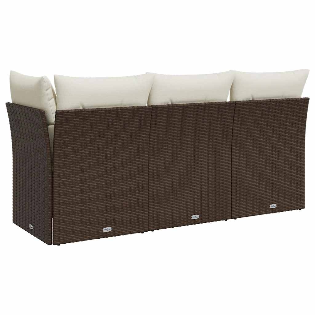 vidaXL Tuinbank 3-zits met kussens poly rattan bruin