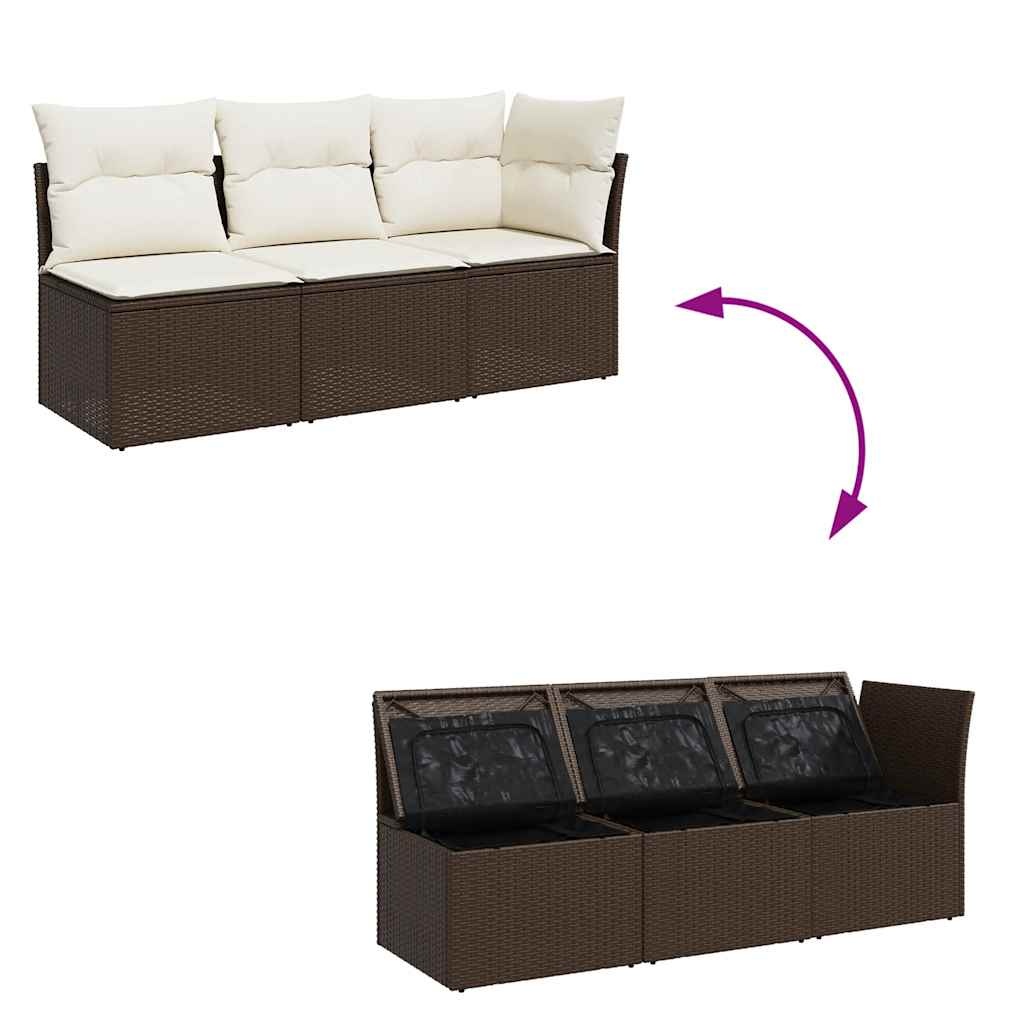 vidaXL Tuinbank 3-zits met kussens poly rattan bruin