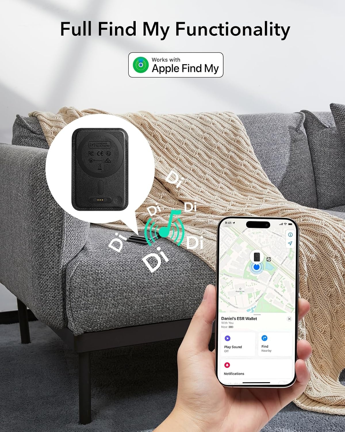 ESR MagSafe-portemonnee met Find My Functionaliteit, 5 kaarthouders, RFID-blokkering, sterke magnetische portemonnee tracker, voor iPhone 17e/17/16/15/14/13/12 serie, niet 13/12 Mini, zwart