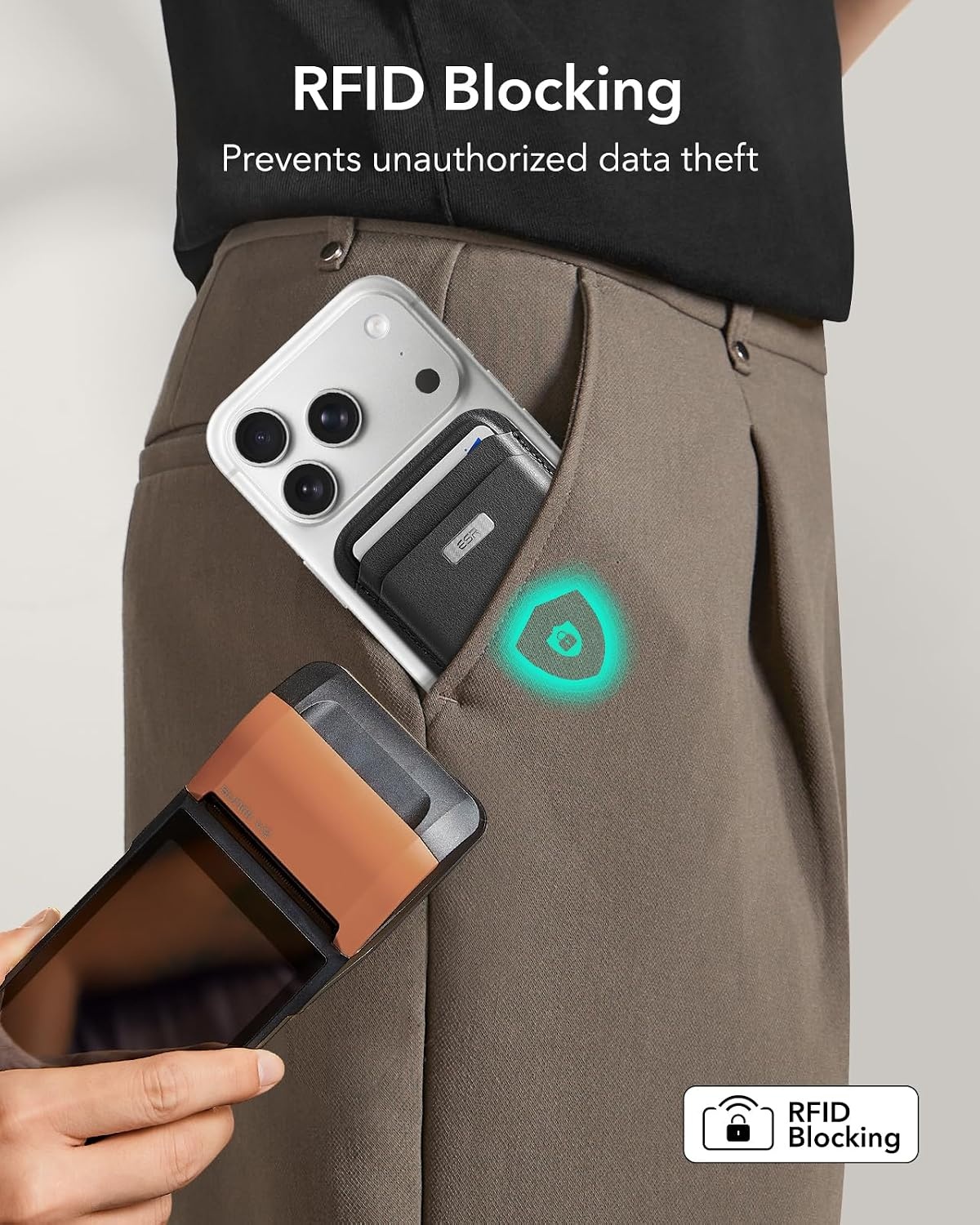 ESR MagSafe-portemonnee met Find My Functionaliteit, 5 kaarthouders, RFID-blokkering, sterke magnetische portemonnee tracker, voor iPhone 17e/17/16/15/14/13/12 serie, niet 13/12 Mini, zwart