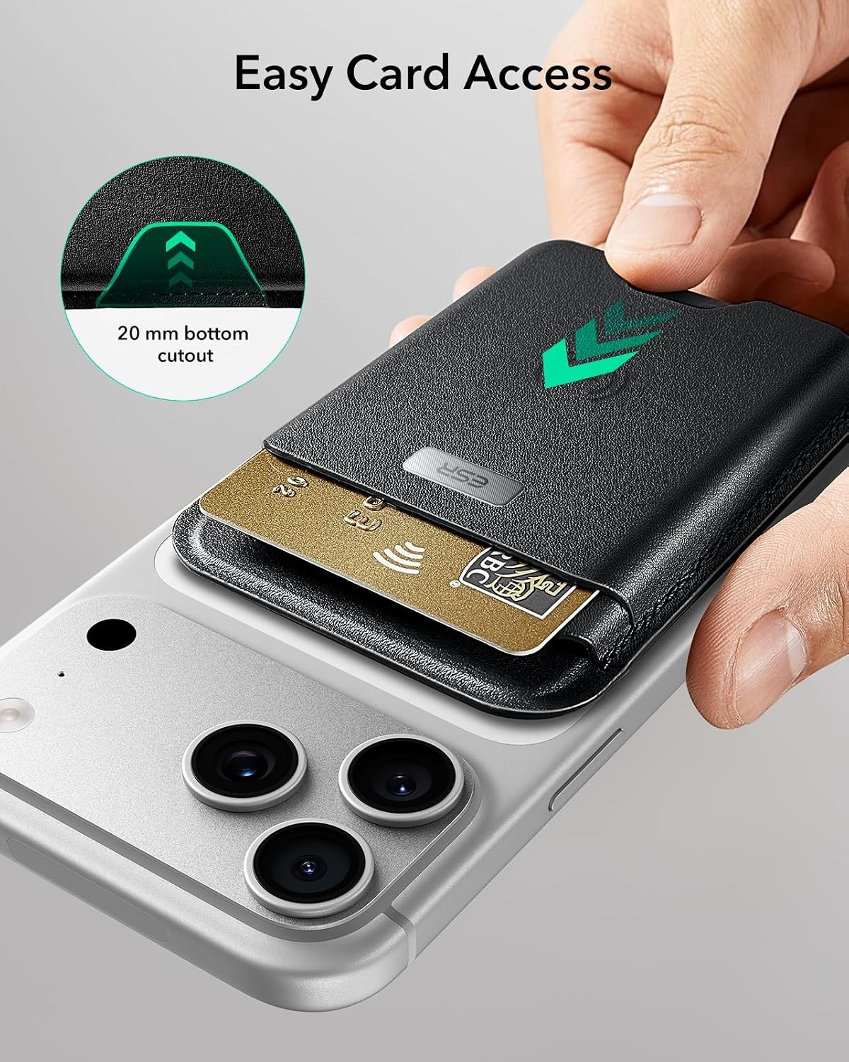 ESR MagSafe-portemonnee met Find My Functionaliteit, 5 kaarthouders, RFID-blokkering, sterke magnetische portemonnee tracker, voor iPhone 17e/17/16/15/14/13/12 serie, niet 13/12 Mini, zwart