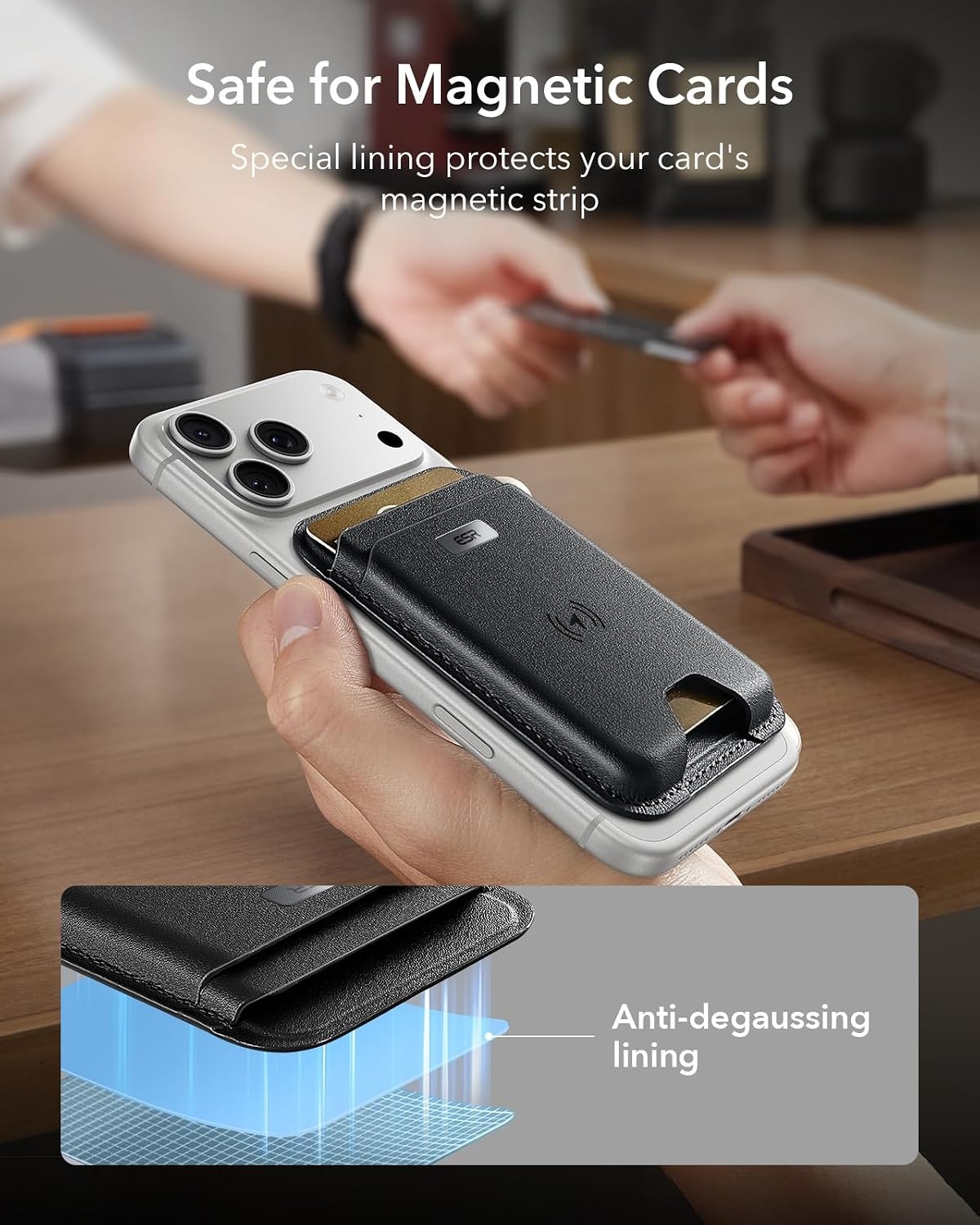 ESR MagSafe-portemonnee met Find My Functionaliteit, 5 kaarthouders, RFID-blokkering, sterke magnetische portemonnee tracker, voor iPhone 17e/17/16/15/14/13/12 serie, niet 13/12 Mini, zwart