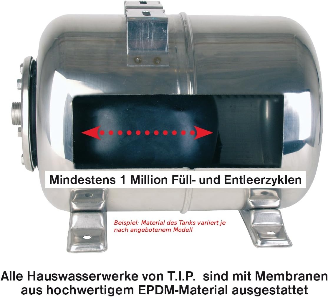 T.I.P. HWW 1300/50 Plus TLS 31311 Hydrofoorpomp met drukvat, debiet van 4.200 l/u, max. opvoerhoogte/max. druk van 50 m/5,0 bar, 1.200 watt, droogloopbeveiliging, stalen drukvat van 50 liter - Maat Fördermenge 4.200 l/h