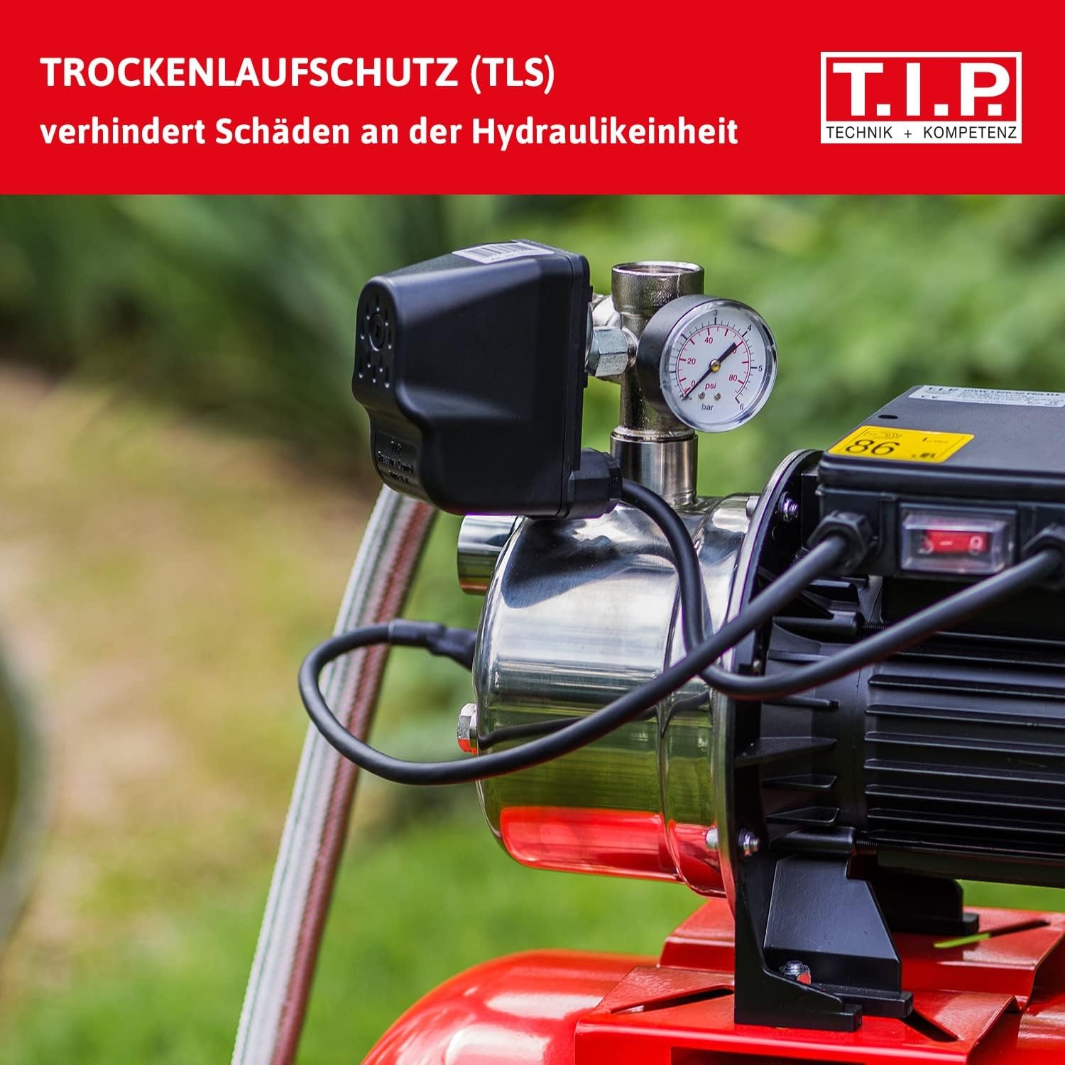 T.I.P. HWW 1300/50 Plus TLS 31311 Hydrofoorpomp met drukvat, debiet van 4.200 l/u, max. opvoerhoogte/max. druk van 50 m/5,0 bar, 1.200 watt, droogloopbeveiliging, stalen drukvat van 50 liter - Maat Fördermenge 4.200 l/h