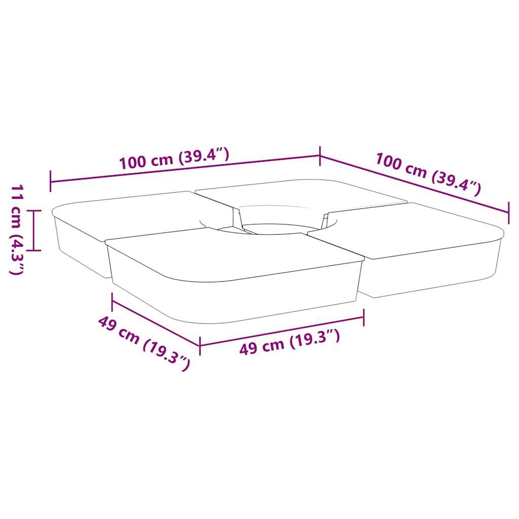 vidaXL 4-delige Set parasolvoeten voor kruisvoet parasol 100 kg PP
