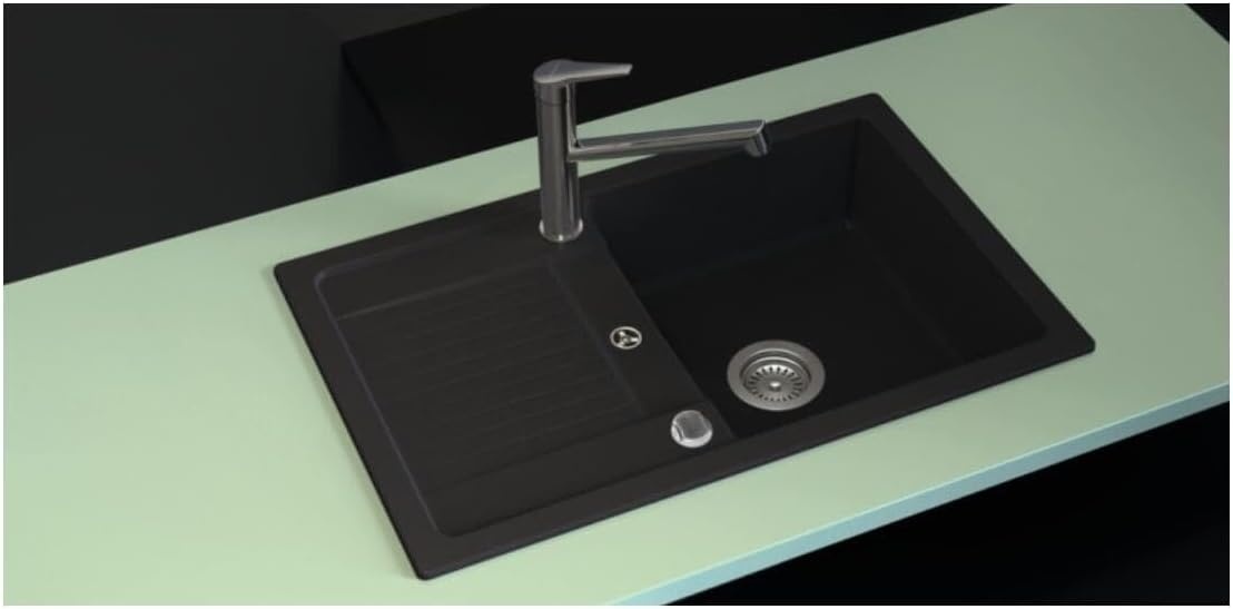 SCHOCK Keukenaanrecht 78 x 50 cm Lima D-100S Nero - CRISTALITE granieten spoelbak vanaf 50 cm breedte onderkast