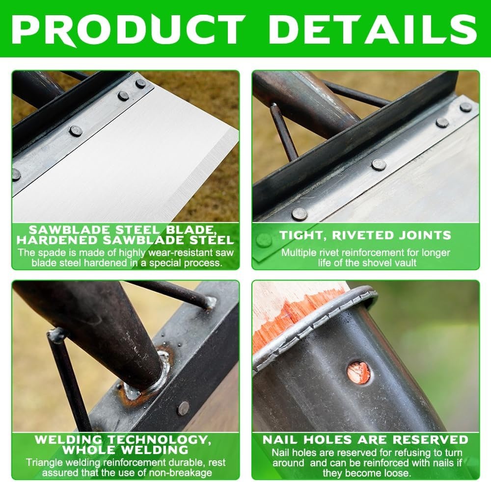 Multifunctionele reinigingsschep, grote tuinschep, platte schep voor in de tuin van mangaanstaal, stootschaar met steel voor het verwijderen van onkruid, mos, sneeuwscheppen en ontdooien