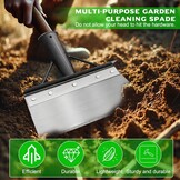 Multifunctionele reinigingsschep, grote tuinschep, platte schep voor in de tuin van mangaanstaal, stootschaar met steel voor het verwijderen van onkruid, mos, sneeuwscheppen en ontdooien