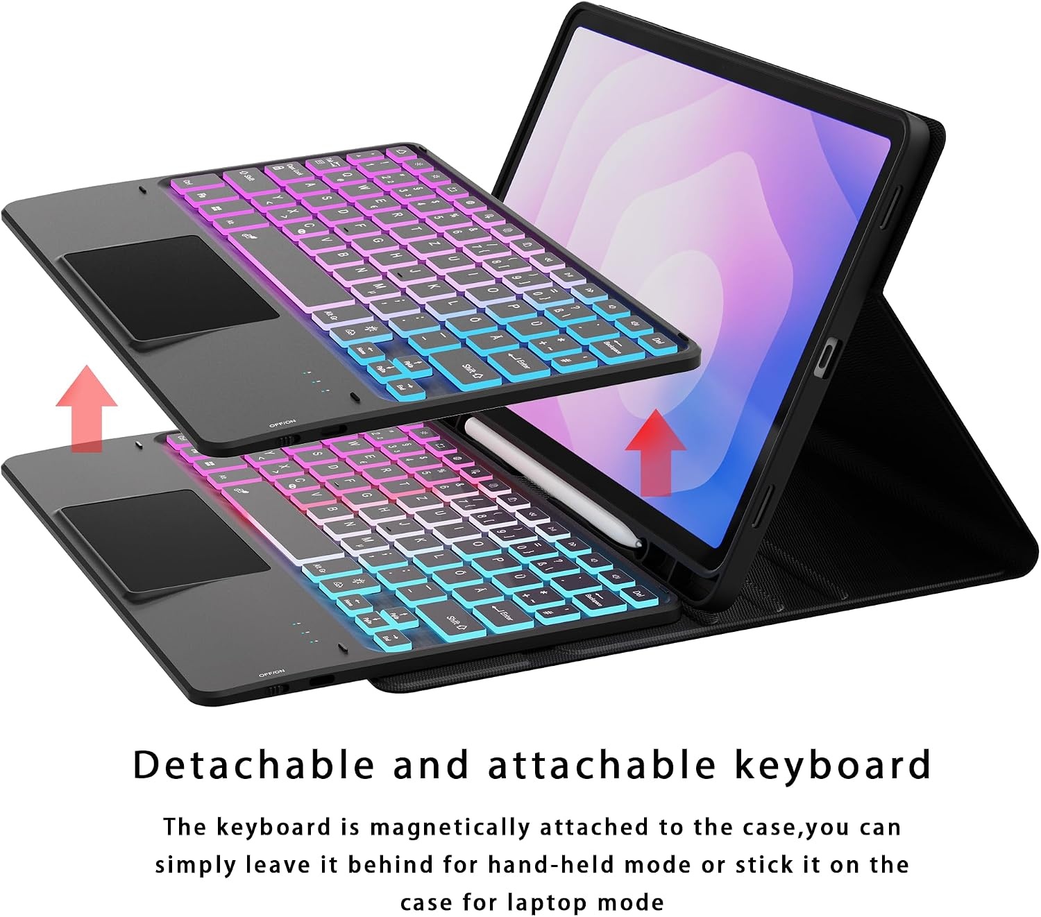 Hoes voor Samsung Galaxy Tab S11 2025, met QWERTZ-toetsenbord, regenboog-achtergrondverlichting, magnetisch, afneembaar toetsenbordhoes met trackpad en S-penhouder, zwart