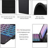 Hoes voor Samsung Galaxy Tab S11 2025, met QWERTZ-toetsenbord, regenboog-achtergrondverlichting, magnetisch, afneembaar toetsenbordhoes met trackpad en S-penhouder, zwart
