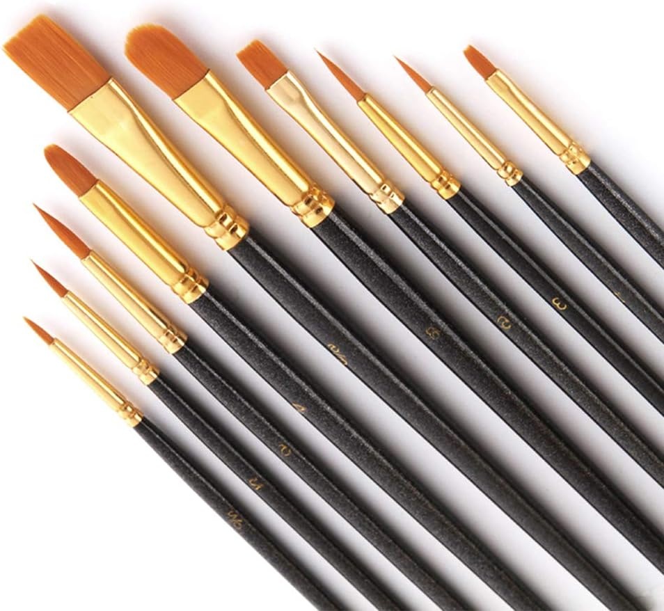 Boogier schilderen op nummerborstel, 10 stuks nylon houten handvat kunstenaarsborstel voor gezicht schilderen voor school kinderen acryl aquarel gezicht schilderwerk knutselen canvas modelbouw nail art - zwart