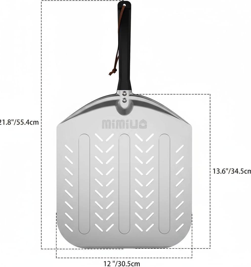Mimiuo Geperforeerde Pizza Schep, Aluminium Pizzaschep, Pizzaschuiver met Handvat, 30,5 cm Pizzaspatel, Pizza Spatel, Geperforeerd Pizza Schil voor Het Bakken van Zelfgemaakte Pizza en Broodcakes