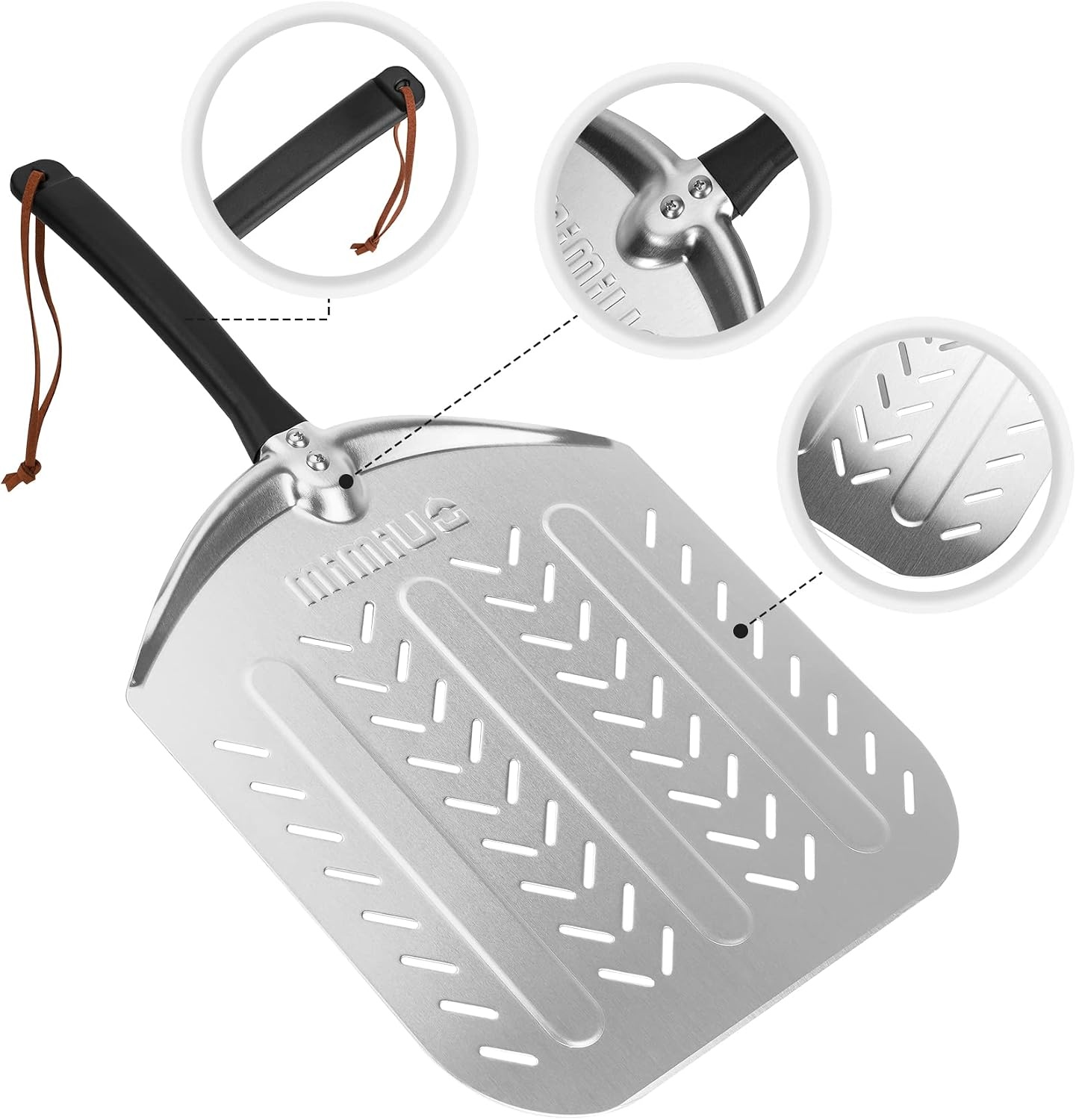 Mimiuo Geperforeerde Pizza Schep, Aluminium Pizzaschep, Pizzaschuiver met Handvat, 30,5 cm Pizzaspatel, Pizza Spatel, Geperforeerd Pizza Schil voor Het Bakken van Zelfgemaakte Pizza en Broodcakes