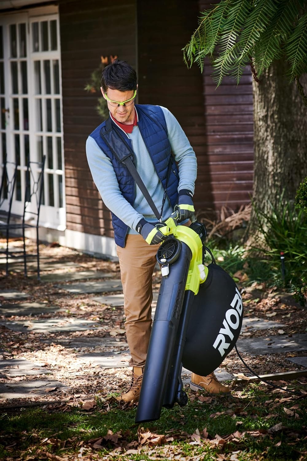 RYOBI RBV3000CESV Elektrische bladzuiger, 3000 W, luchthoeveelheid 16 m³/min, luchtsnelheid 375 km/u, opvangzakgrootte 45 l, bladverliezende hakverhouding 16:1