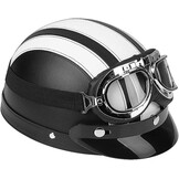 Halfopen lederen helm, halflederen helm voor scooter, met UV-vizierbril, halfopen motorhelm Universele scooter voor motor (wit)