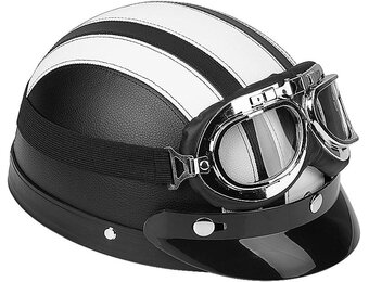 Halfopen lederen helm, halflederen helm voor scooter, met UV-vizierbril, halfopen motorhelm Universele scooter voor motor (wit)