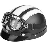 Halfopen lederen helm, halflederen helm voor scooter, met UV-vizierbril, halfopen motorhelm Universele scooter voor motor (wit)