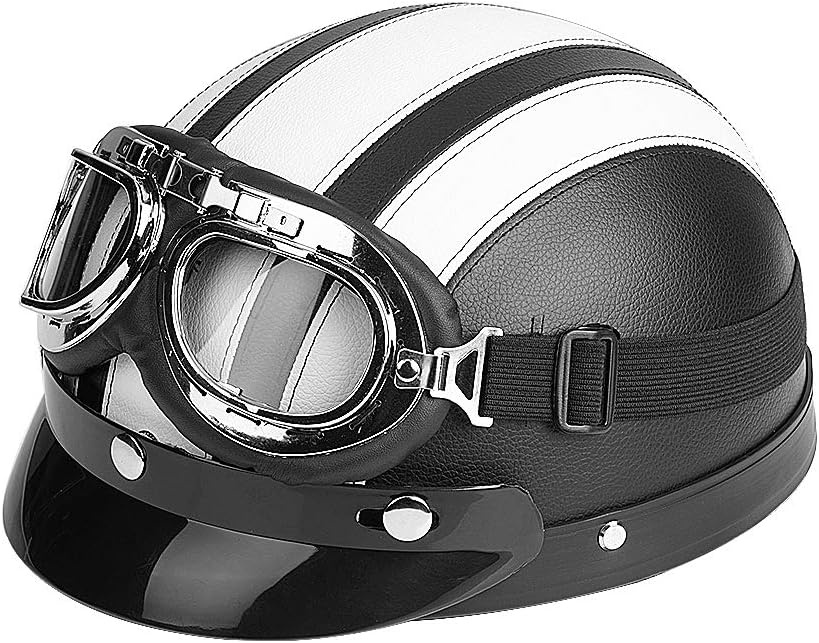 Halfopen lederen helm, halflederen helm voor scooter, met UV-vizierbril, halfopen motorhelm Universele scooter voor motor (wit)