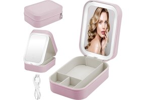 Roze Make-uptas met LED-spiegel & 3 Lichtkleuren | 37% Korting