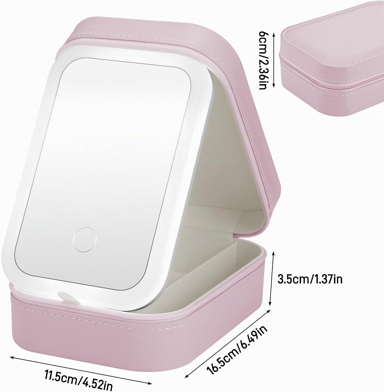 JIZZU Make-uptas voor op reis met led-verlichte spiegel, 3 kleuren led-licht cosmeticakoffer, draagbare reissieraden make-up organizer, cadeau voor vrouwen, uitstapje, reis, reizen, roze, Draagbaar