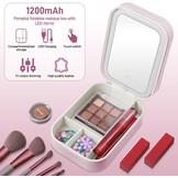 JIZZU Make-uptas voor op reis met led-verlichte spiegel, 3 kleuren led-licht cosmeticakoffer, draagbare reissieraden make-up organizer, cadeau voor vrouwen, uitstapje, reis, reizen, roze, Draagbaar