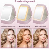 JIZZU Make-uptas voor op reis met led-verlichte spiegel, 3 kleuren led-licht cosmeticakoffer, draagbare reissieraden make-up organizer, cadeau voor vrouwen, uitstapje, reis, reizen, roze, Draagbaar