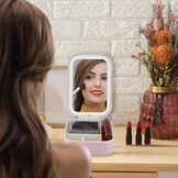 JIZZU Make-uptas voor op reis met led-verlichte spiegel, 3 kleuren led-licht cosmeticakoffer, draagbare reissieraden make-up organizer, cadeau voor vrouwen, uitstapje, reis, reizen, roze, Draagbaar