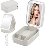 JIZZU Make-uptas voor op reis met led-verlichte spiegel, 3 kleuren led-licht cosmeticakoffer, draagbare reissieraden make-up organizer, cadeau voor vrouwen, uitstapje, reis, reizen, roze, Draagbaar