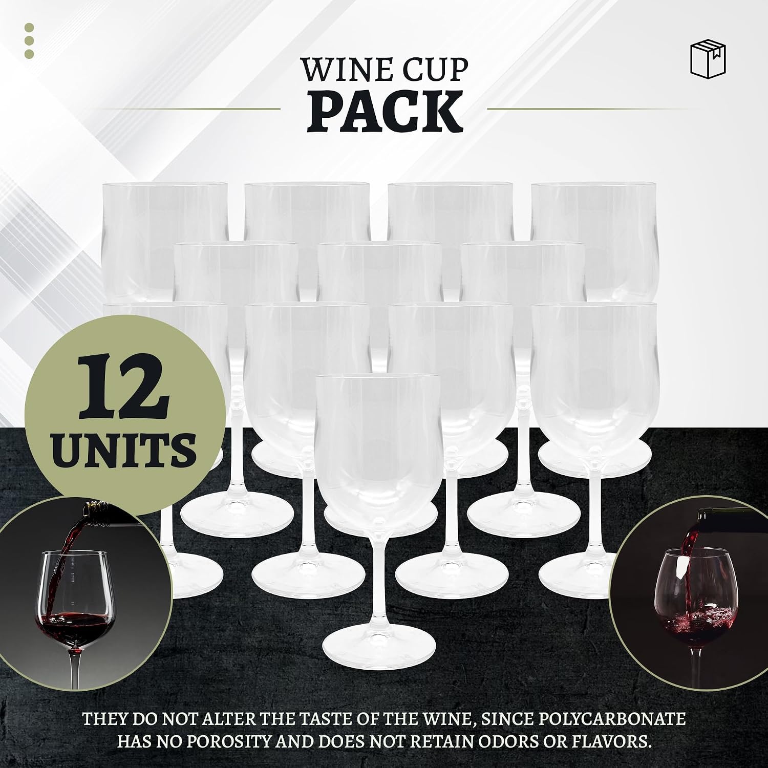 DOJA Barcelona | Transparant polycarbonaat wijnglas | 300 ml | 12 stuks | wijnglazen | 170,3 x 78 x 3 mm | polycarbonaat kunststof bekers | herbruikbare harde plastic bekers | voor wijn, cider ...