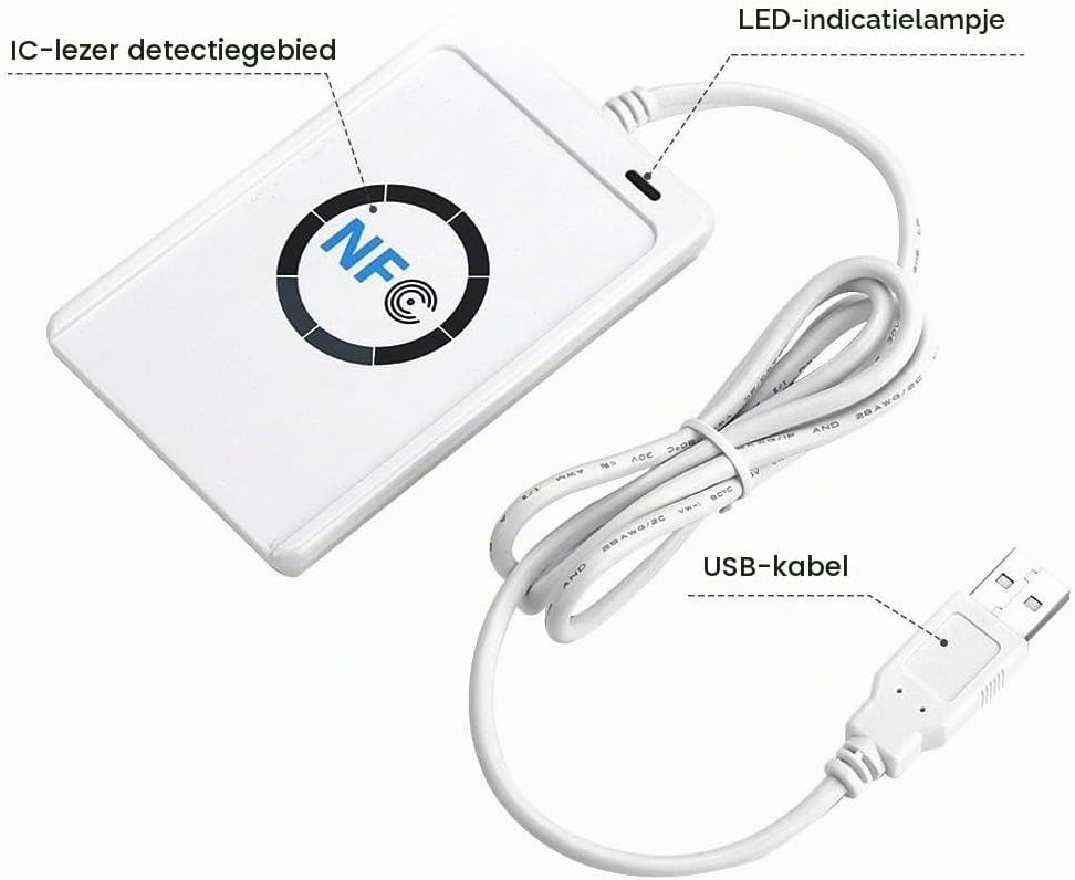 DEWIN ACR122U RFID,NFC RFID Reader NFC RFID-lezer Fast NFC schrijver ACR122U ISO 14443A/B met Vrije Software (Wit)