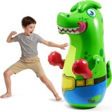 SYNCFUN Bokszak voor kinderen, opblaasbare dinosaurus Bopper 117 cm, vrijstaande bokszak, fitness bokszak stuiteren terug karate geschenken voor jongens en meisjes, zware bokszak voor het oefenen van